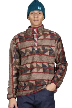 Hot Kapital PUEBLO Stripe Fleece Pullover - Red x Brown