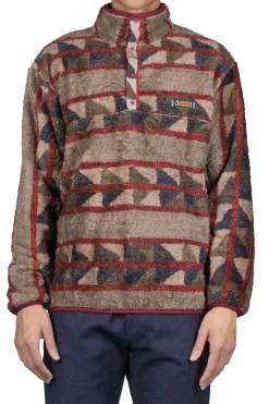 Hot Kapital PUEBLO Stripe Fleece Pullover - Red x Brown