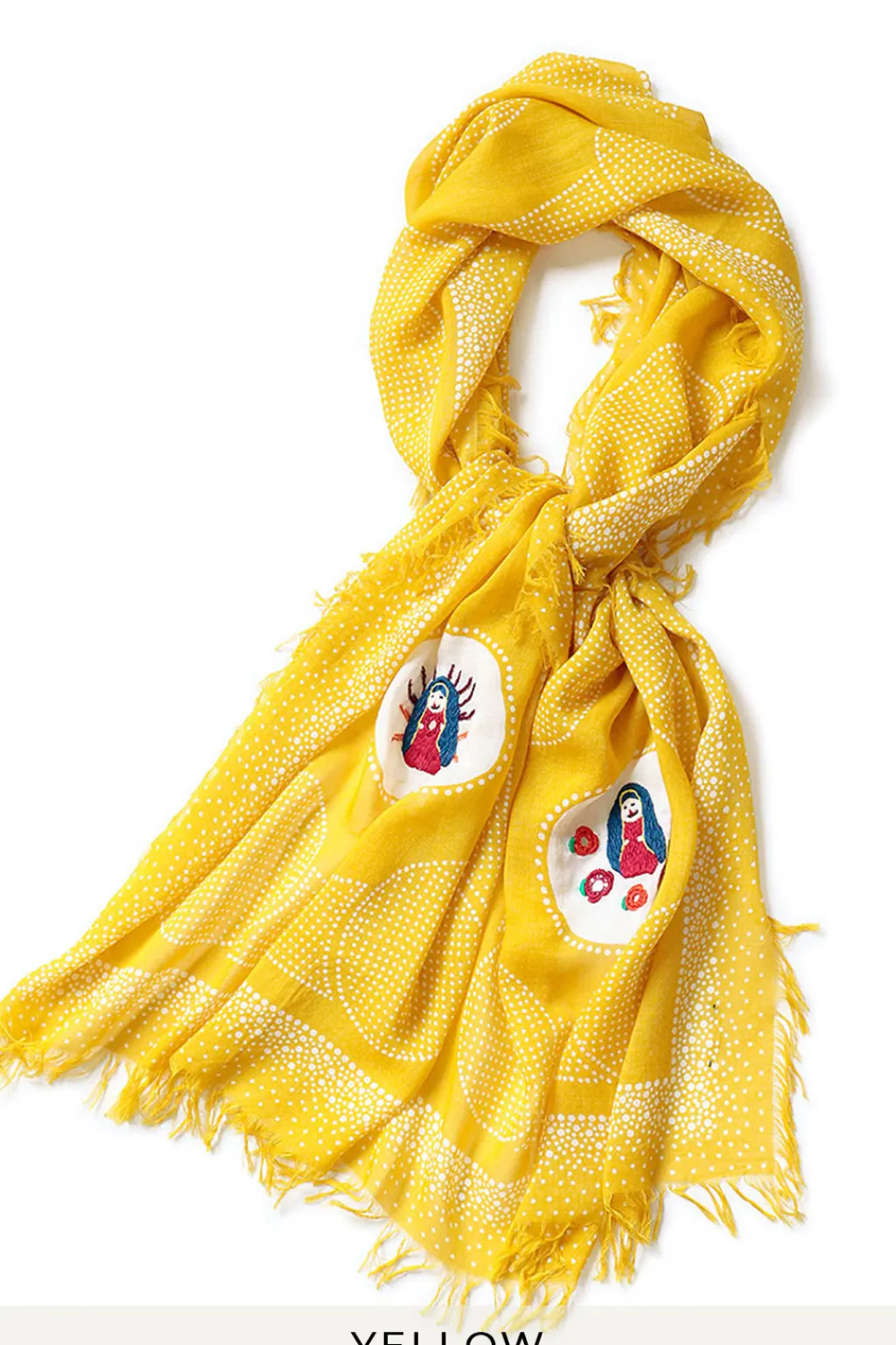 Clearance Kapital Rayon Dot Fringe Stole (MARIA Embroidery)