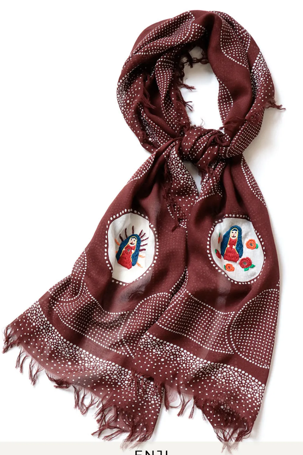 Best Kapital Rayon Dot Fringe Stole (MARIA Embroidery)