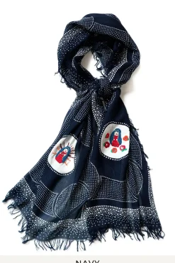 Clearance Kapital Rayon Dot Fringe Stole (MARIA Embroidery)