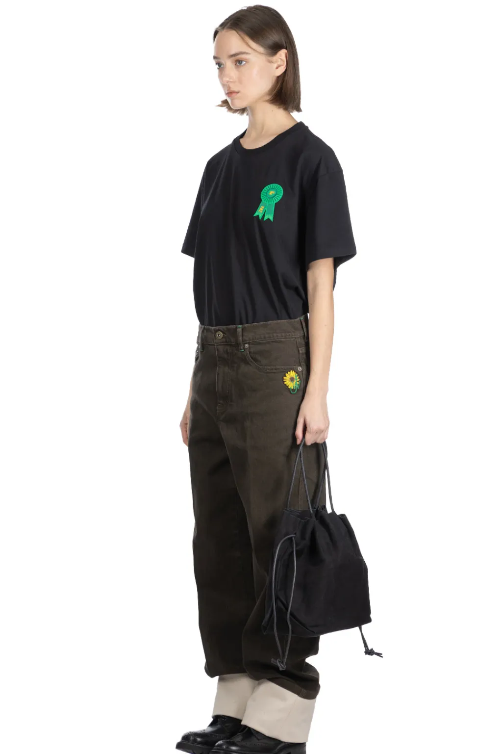 Best JW Anderson Rosette Patch Back Print T-Shirt - Black