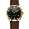 Clearance KUOE Watch ROYAL SMITH 90-006 - Gold Case Black Dial - D.Brown Leather Band