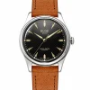 Sale KUOE Watch ROYAL SMITH 90-006 - Silver Case Black Dial - Tan Leather Band