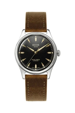 Sale KUOE Watch ROYAL SMITH 90-006 - Silver Case Black Dial Vintage Green Strap