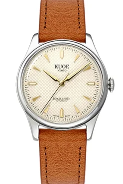 Outlet KUOE Watch ROYAL SMITH 90-006 - Silver Case Ivory Dial - Tan Leather Band