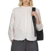 Hot Nachukara Seersucker Band Collar Blouse - Beige
