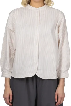 Hot Nachukara Seersucker Band Collar Blouse - Beige