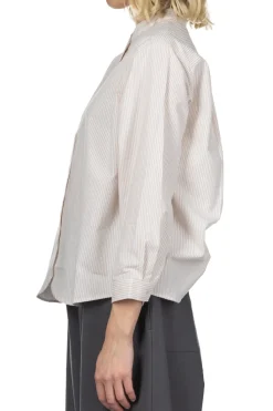 Hot Nachukara Seersucker Band Collar Blouse - Beige