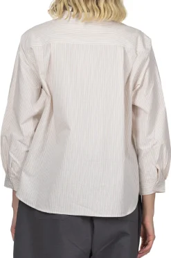 Hot Nachukara Seersucker Band Collar Blouse - Beige