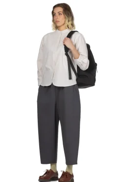 Hot Nachukara Seersucker Band Collar Blouse - Beige