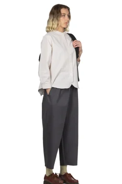 Hot Nachukara Seersucker Band Collar Blouse - Beige