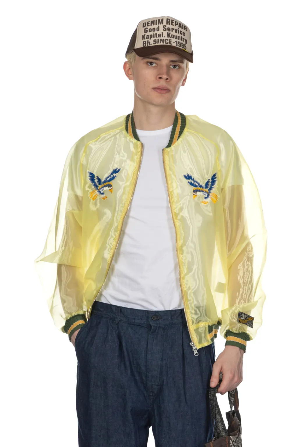Clearance Kapital Sheer Pearl Mosquito Guard Souvenir Jacket Jamaica - Yellow