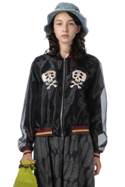 Clearance Kapital Sheer Pearl Souvenir JKT (RAIN SKULL) - Black