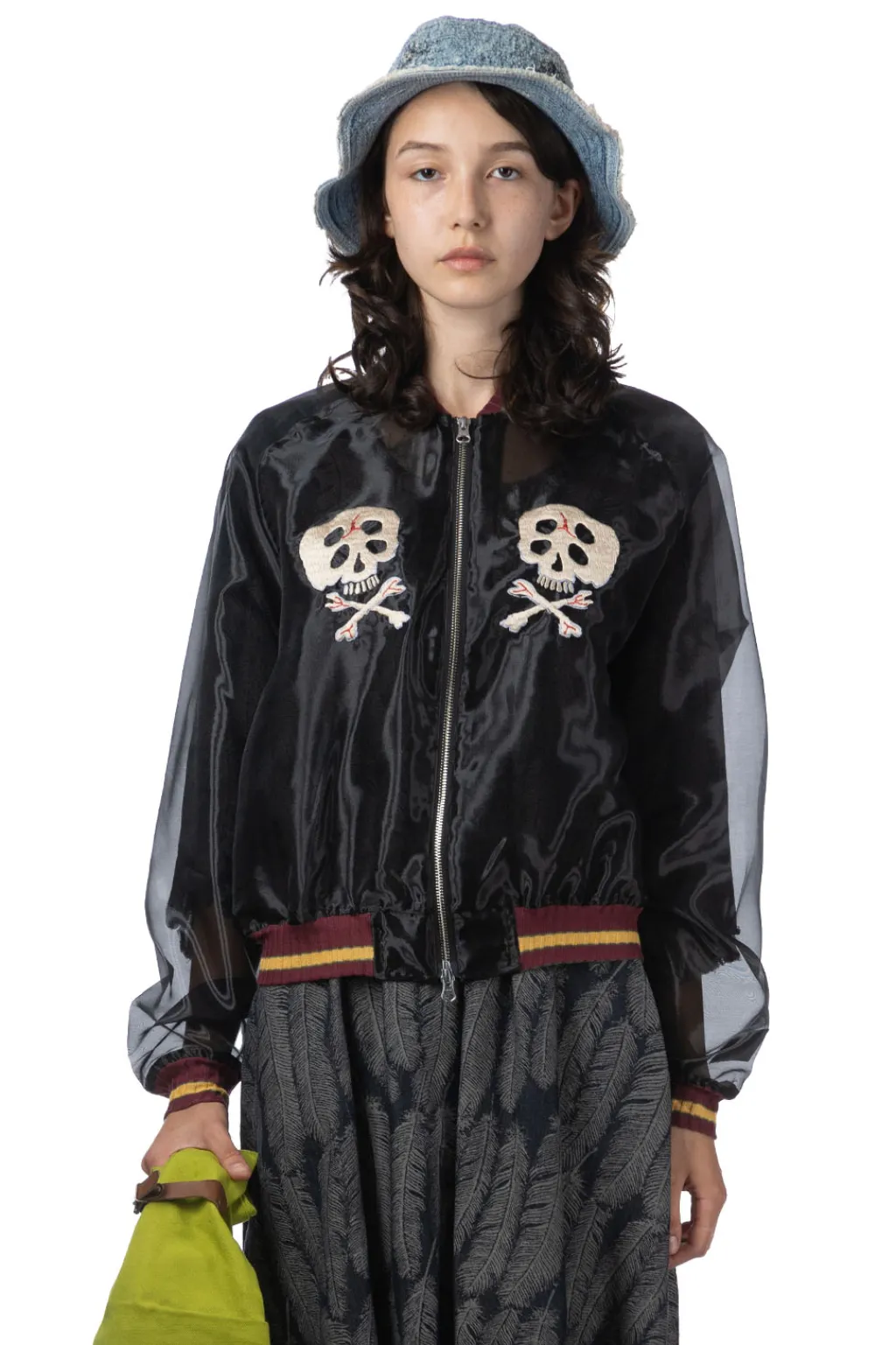 Clearance Kapital Sheer Pearl Souvenir JKT (RAIN SKULL) - Black
