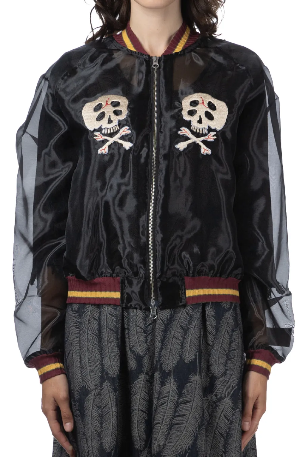 Clearance Kapital Sheer Pearl Souvenir JKT (RAIN SKULL) - Black