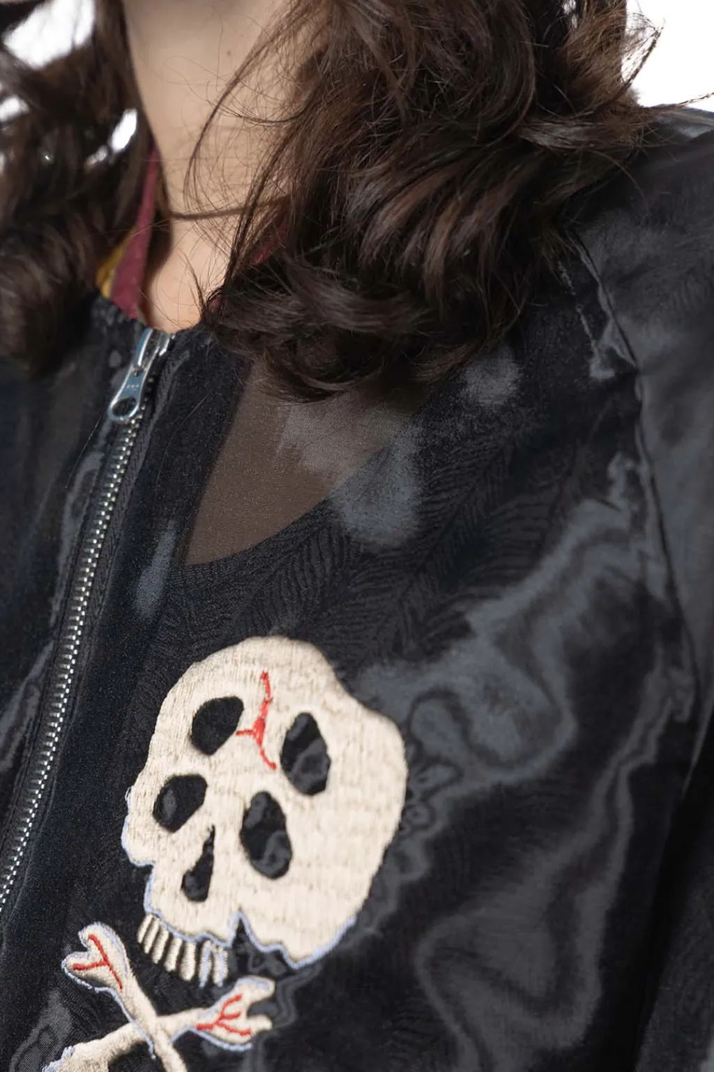 Clearance Kapital Sheer Pearl Souvenir JKT (RAIN SKULL) - Black