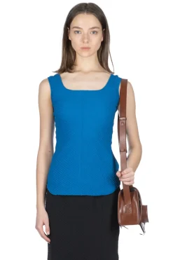 Clearance Mame Kurogouchi Shirring Jersey Jacquard Sleeveless Top - Blue