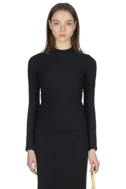 Clearance Mame Kurogouchi Shirring Jersey Jacquard Top - Black