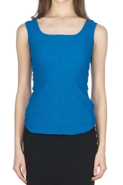 Clearance Mame Kurogouchi Shirring Jersey Jacquard Sleeveless Top - Blue