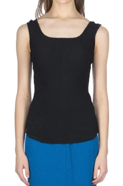 Sale Mame Kurogouchi Shirring Jersey Jacquard Sleeveless Top - Black