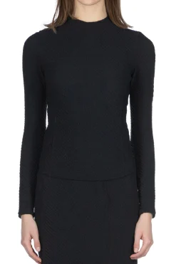 Clearance Mame Kurogouchi Shirring Jersey Jacquard Top - Black