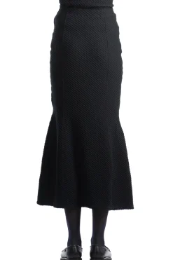 Sale Mame Kurogouchi Shirring Jersey Jacquard Flared Skirt - Black