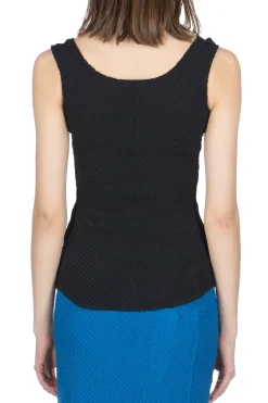 Sale Mame Kurogouchi Shirring Jersey Jacquard Sleeveless Top - Black