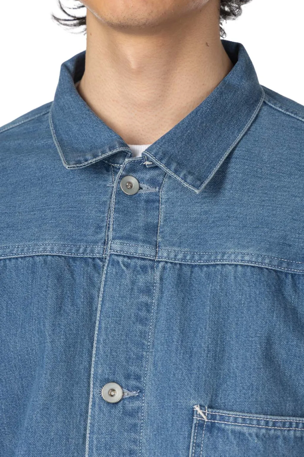 Online Nanamica Short Denim Jacket - Light Indigo