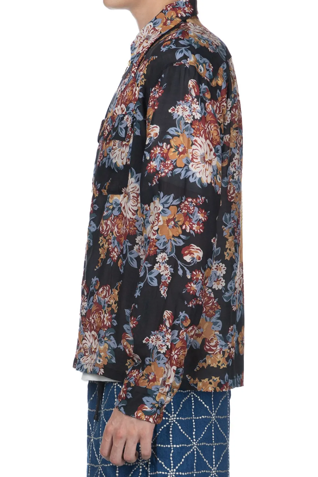 Sale Kapital Silk Rayon CHAMPETRE MARIA DRIZZLE Open Collar Shirt - Black
