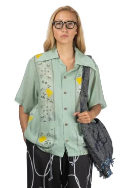 Sale Kapital Silk Rayon PECKSIH RAINBOWY WRANGLE Cuba Shirt - Mint