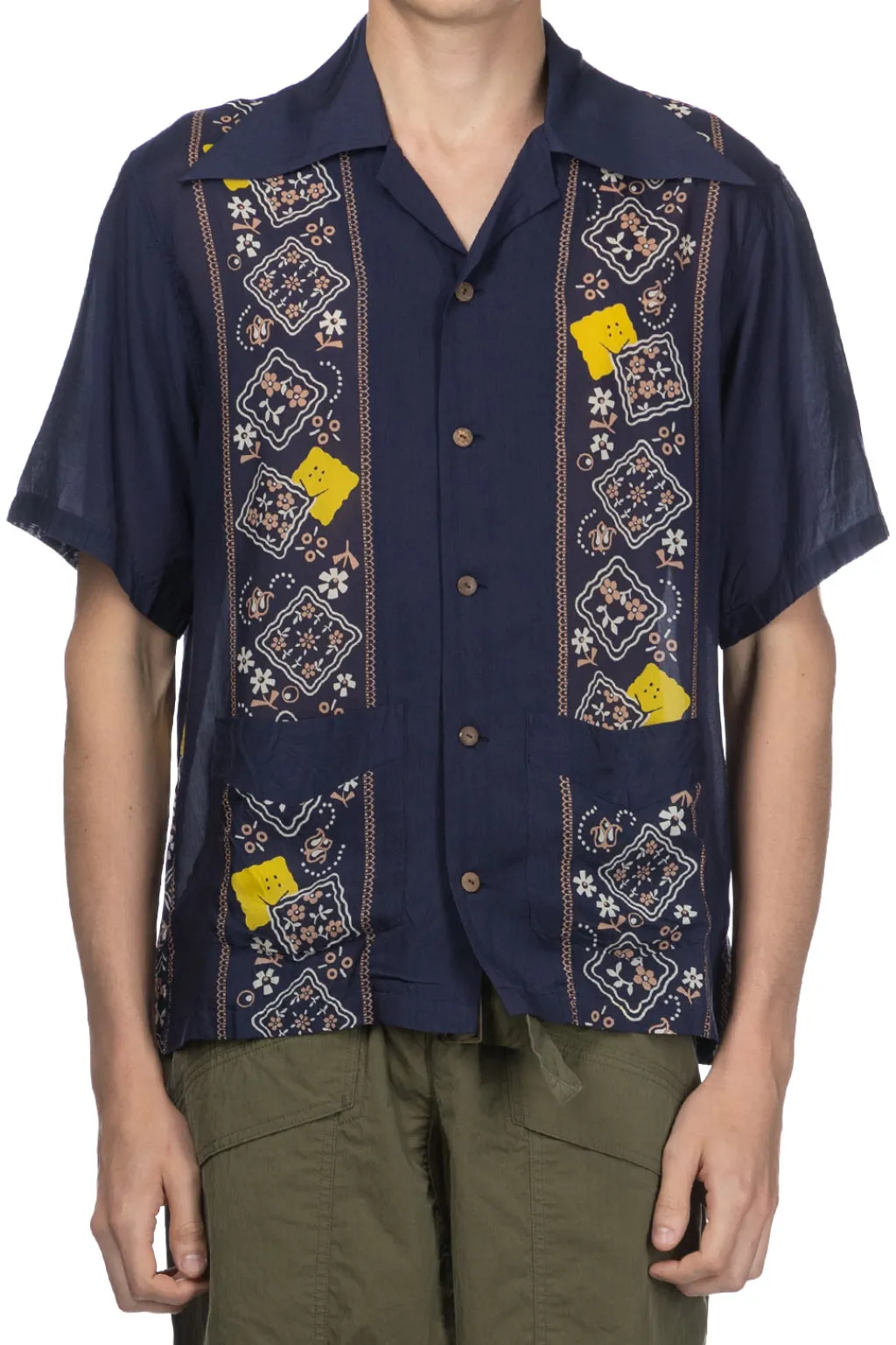 Sale Kapital Silk Rayon PECKSIH RAINBOWY WRANGLE Cuba Shirt - Navy