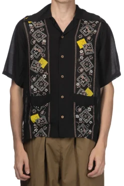 Hot Kapital Silk Rayon PECKSIH RAINBOWY WRANGLE Cuba Shirt - Black