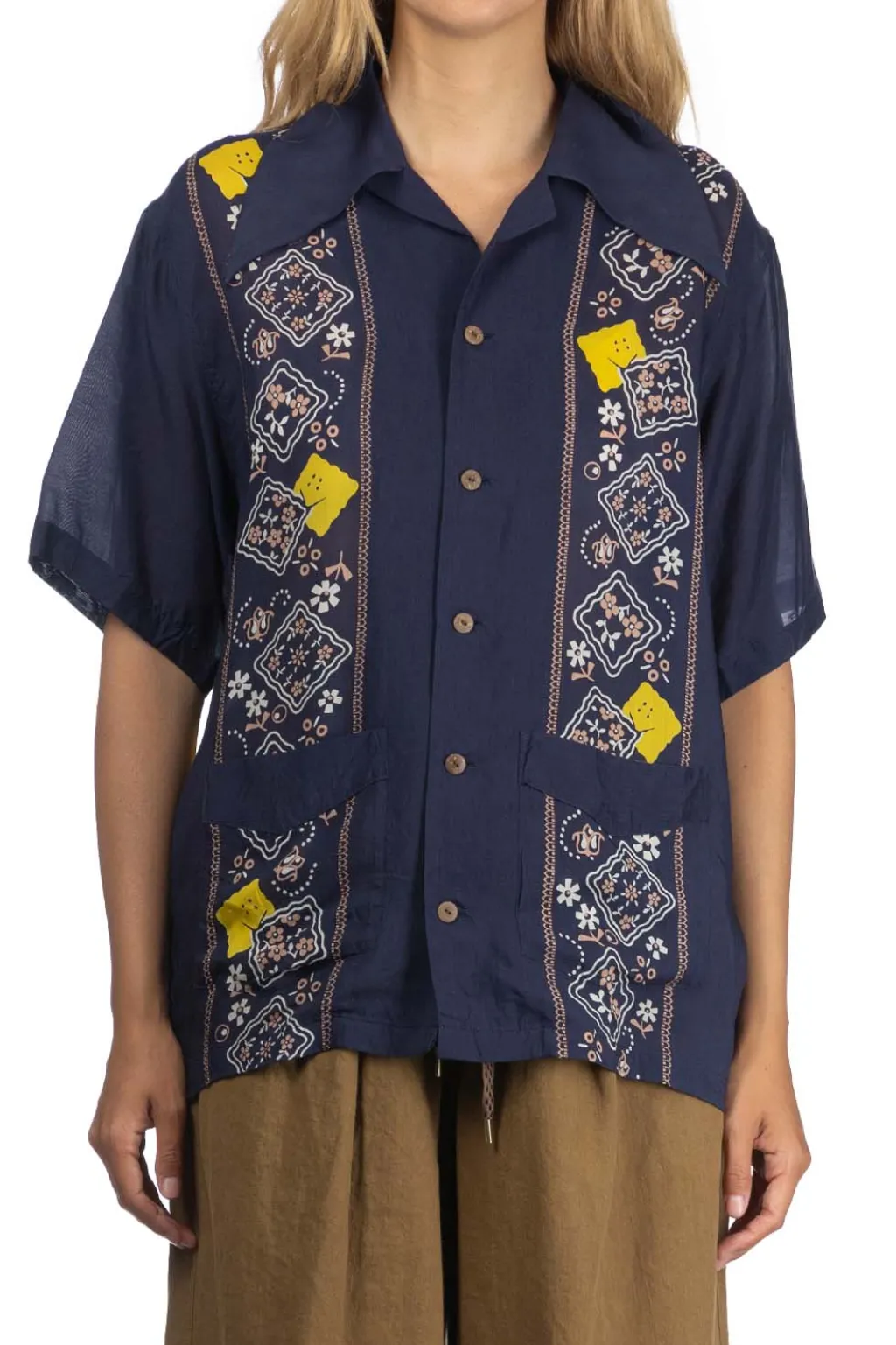 Best Kapital Silk Rayon PECKSIH RAINBOWY WRANGLE Cuba Shirt - Navy