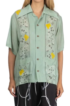 Sale Kapital Silk Rayon PECKSIH RAINBOWY WRANGLE Cuba Shirt - Mint