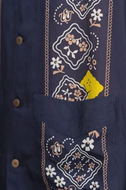 Sale Kapital Silk Rayon PECKSIH RAINBOWY WRANGLE Cuba Shirt - Navy
