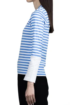 Discount Comme Des Garcons Play Small Red Heart Striped LS T-Shirt - Blue x White