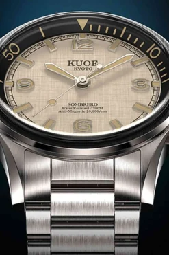 Clearance KUOE Watch SOMBRERO 90-011 - 38mm - Ivory Linen Textured Dial - Flat-Link
