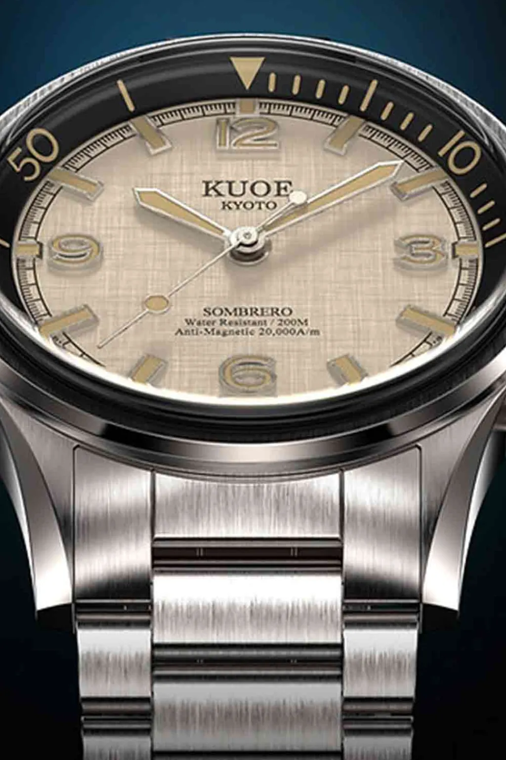 Clearance KUOE Watch SOMBRERO 90-011 - 38mm - Ivory Linen Textured Dial - Flat-Link