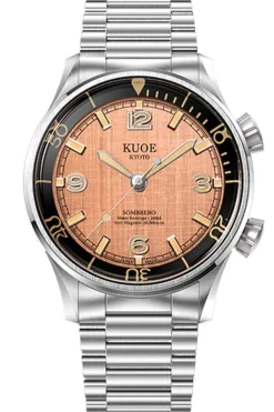 Best KUOE Watch SOMBRERO 90-011 - 38mm - Salmon Linen Textured Dial - Flat-Link