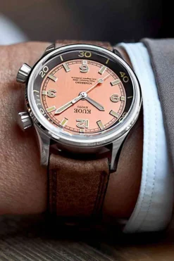 Best KUOE Watch SOMBRERO 90-011 - 38mm - Salmon Linen Textured Dial - Flat-Link
