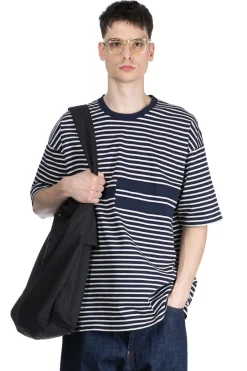 Sale ts(s) Stripe Disconnection Line T-Shirt - Navy