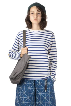 Clearance Kapital Stripe Jersey Crew LS Tee (PROFILE RAINBOWY Patch) - Ecru x Blue
