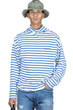 Online Kapital Stripe Jersey GANDHI Long Sleeve T - White x Blue