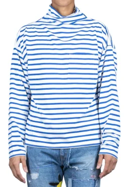 Online Kapital Stripe Jersey GANDHI Long Sleeve T - White x Blue