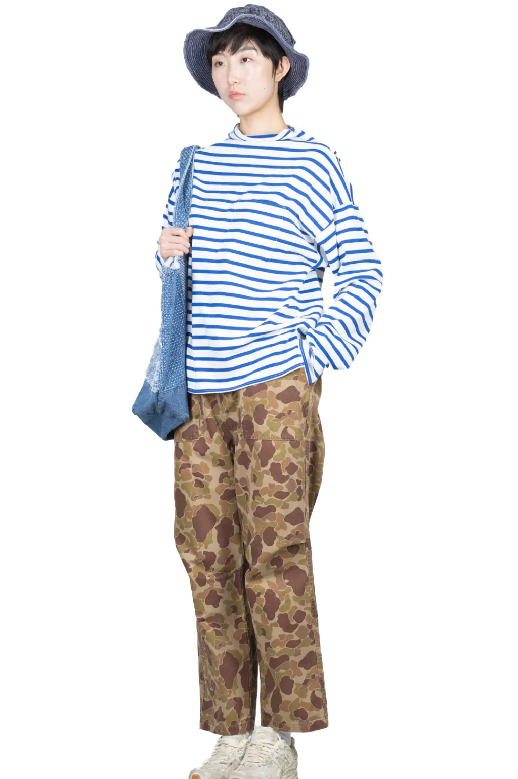 Best Kapital Stripe Jersey GANDHI Long Sleeve T - White x Blue