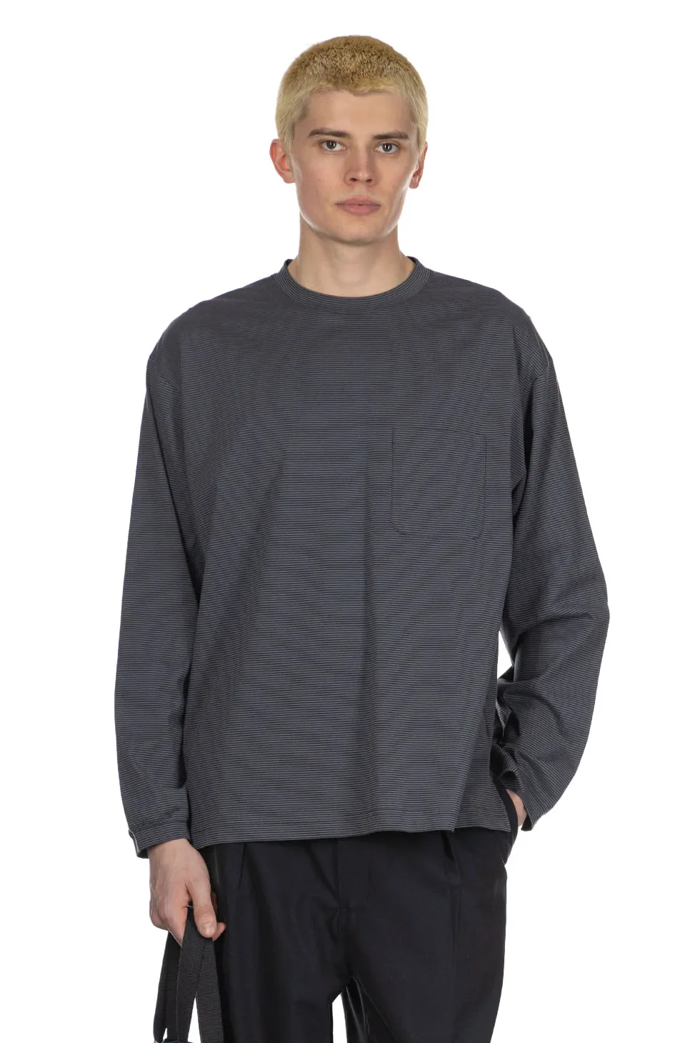 Hot Still by Hand Striped Long Sleeve T-Shirt - Grey x Navy