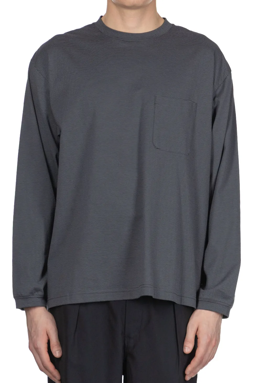 Hot Still by Hand Striped Long Sleeve T-Shirt - Grey x Navy