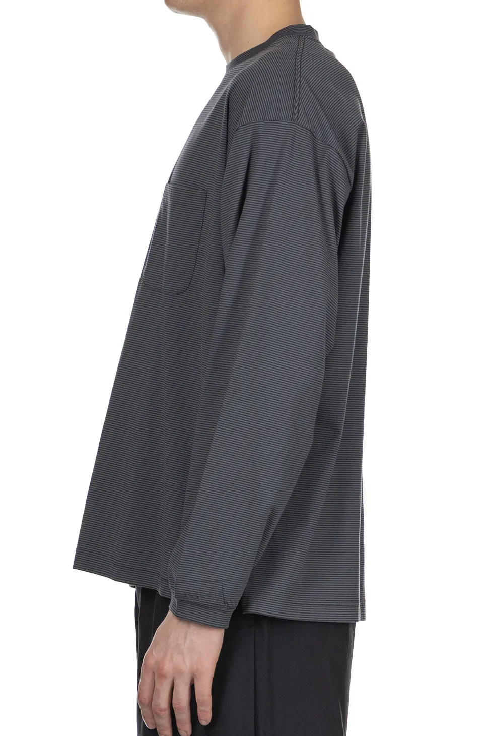 Hot Still by Hand Striped Long Sleeve T-Shirt - Grey x Navy