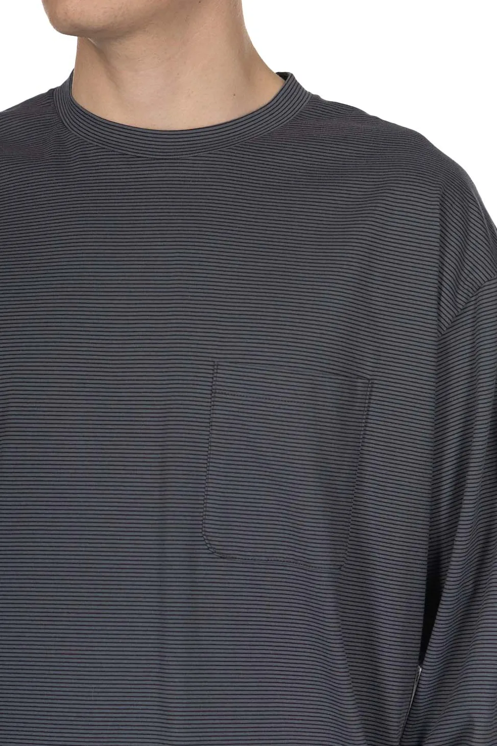 Hot Still by Hand Striped Long Sleeve T-Shirt - Grey x Navy